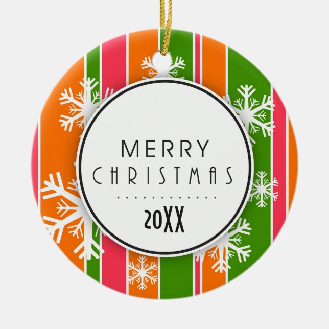 Ornamento De Cerâmica Foto de Natal feliz e laranja (Frente)