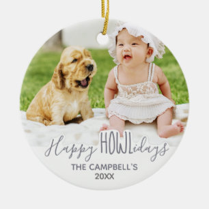 Ornamento De Cerâmica Foto de Natal Feliz HOWLFriday Silver Cinza
