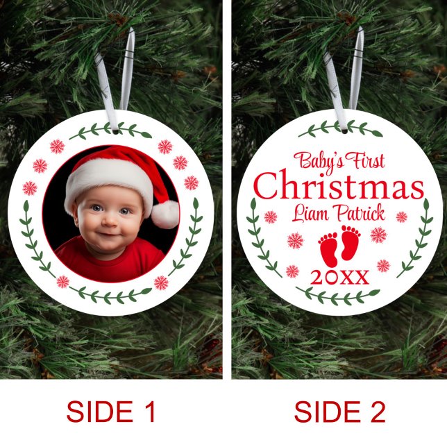 Ornamento De Cerâmica Foto de Natal Flocos de Neve e Laurel (Criador carregado)