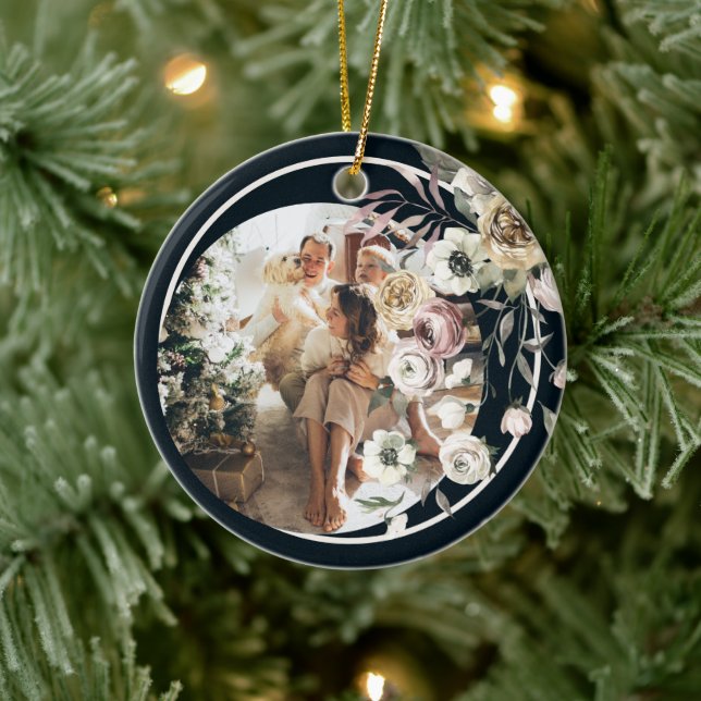 Ornamento De Cerâmica Foto de Natal Floral Personalizada (Árvore)