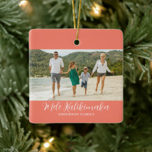 Ornamento De Cerâmica Foto de Natal Mele Kalikimaka havaiano 