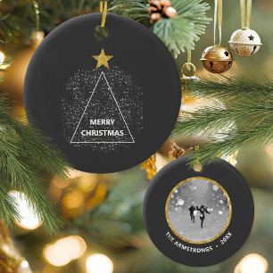 Ornamento De Cerâmica Foto de Natal Minimalista Carvão Estrela Dourada