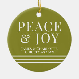 Ornamento De Cerâmica Foto De Natal Minimalista De Paz Verde E Alegria