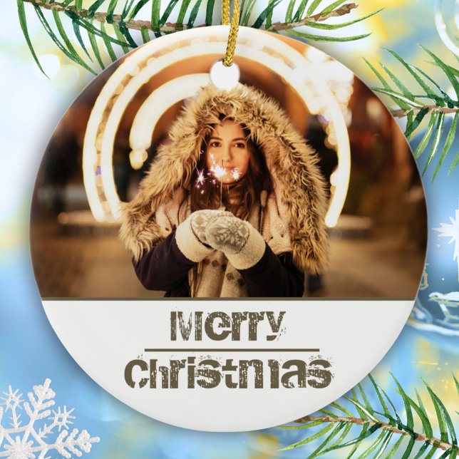 Ornamento De Cerâmica Foto de Natal Moderno Personalizada (Criador carregado)