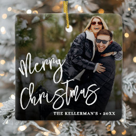Ornamento De Cerâmica Foto de Natal Moderno Personalizado com Sobreposiç