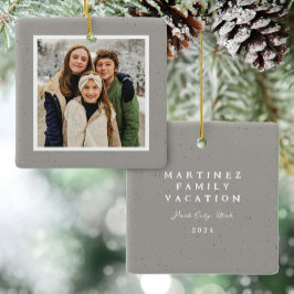 Ornamento De Cerâmica Foto de Natal neutra simples com armação