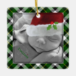 Ornamento De Cerâmica Foto de Natal Nome Ano Xadrez Verde de Caminhão Ve