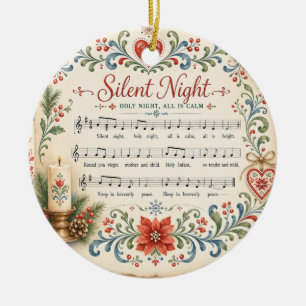 Ornamento De Cerâmica Foto de Natal Nórdico Rosemaling Silent Night