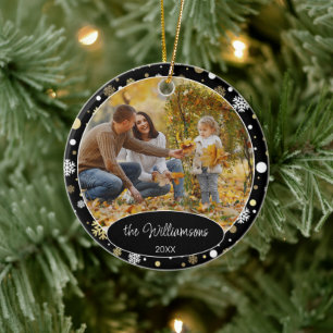 Ornamento De Cerâmica Foto de Natal Personalizada da Família 2025