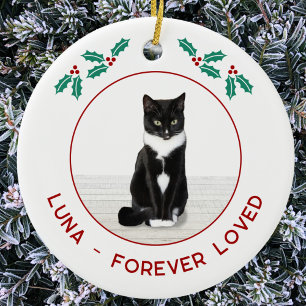 Ornamento De Cerâmica Foto de Natal Personalizada de Memorial de Gato de