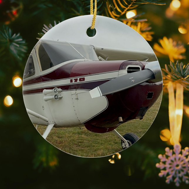 Ornamento De Cerâmica Foto de Natal personalizada do avião de aviação (Criador carregado)