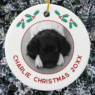 Ornamento De Cerâmica Foto de Natal Personalizada do seu Cãozinho