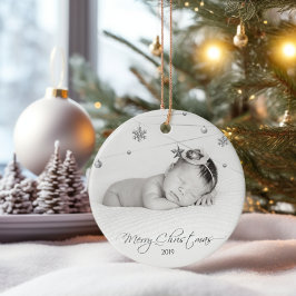 Ornamento De Cerâmica Foto de Natal personalizada e caligrafia
