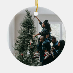 Ornamento De Cerâmica Foto de Natal Personalizada para Duas Famílias Lat