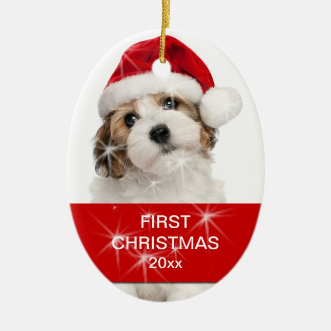 Ornamento De Cerâmica Foto de Natal Personalizada Pet (Frente)