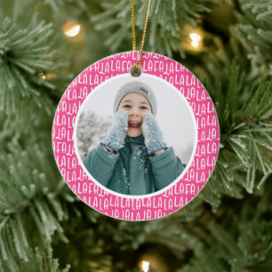 Ornamento De Cerâmica Foto de Natal personalizada, rosa-branca