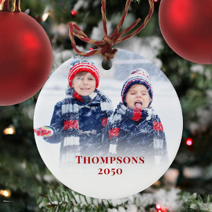 Ornamento De Cerâmica Foto de Natal Red Snowflake Personalizada