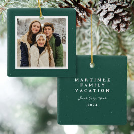 Ornamento De Cerâmica Foto de Natal simples com manchete verde