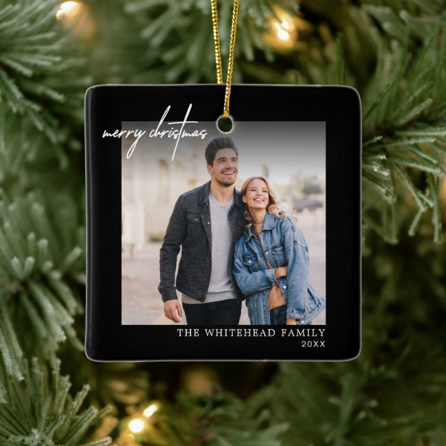 Ornamento De Cerâmica Foto de Natal Simples e Branca Preta (Árvore)