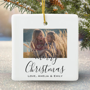 Ornamento De Cerâmica Foto de Natal Simples Minimalista com Letreiro