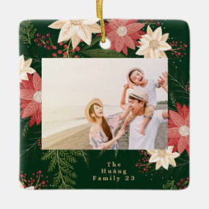 Ornamento De Cerâmica foto de natal verde alegre moldura botânica