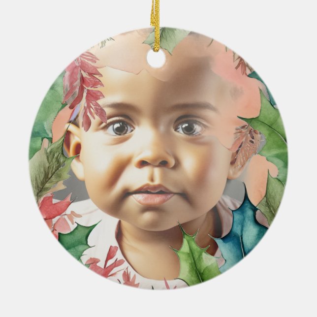 Ornamento De Cerâmica Foto de Natal Vermelho e Verde Tradicional (Traseira)