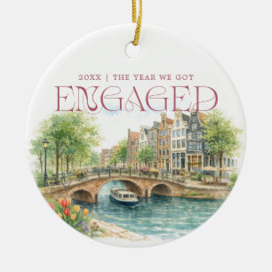 Ornamento De Cerâmica Foto de noivado em aquarela de Amsterdã