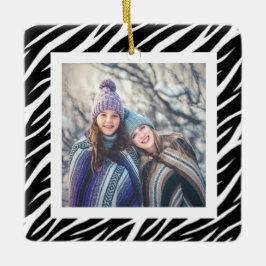 Ornamento De Cerâmica Foto de nome personalizado bonito, preto, branco, 