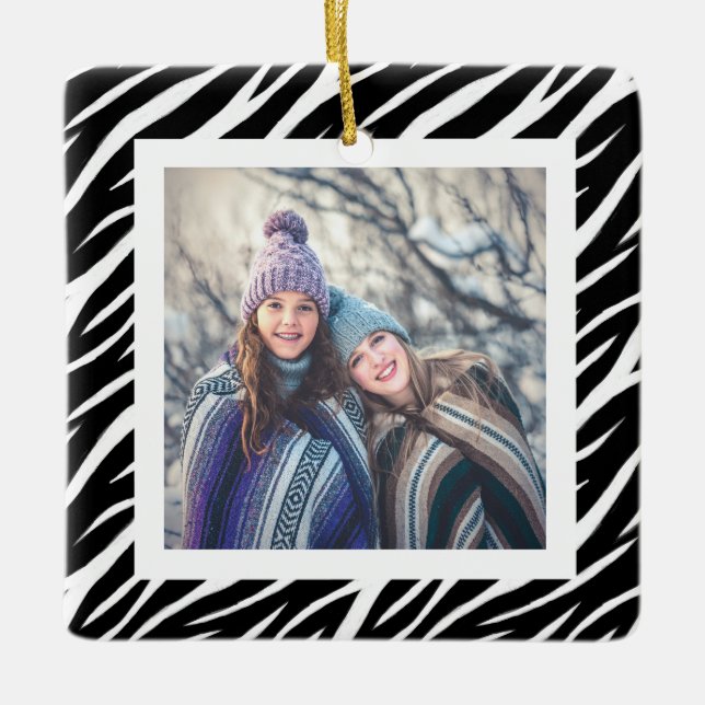 Ornamento De Cerâmica Foto de nome personalizado bonito, preto, branco,  (Frente)