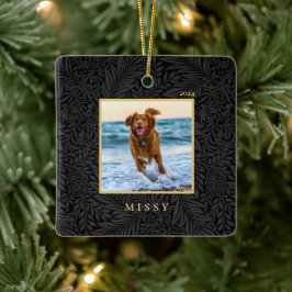 Ornamento De Cerâmica Foto de Nome Personalizado de Pet Simples Elegante