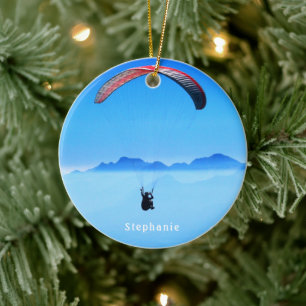 Ornamento De Cerâmica Foto de Paragliding moderno com nome