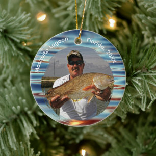 Ornamento De Cerâmica Foto de Pescador Grande Captura Personalizada