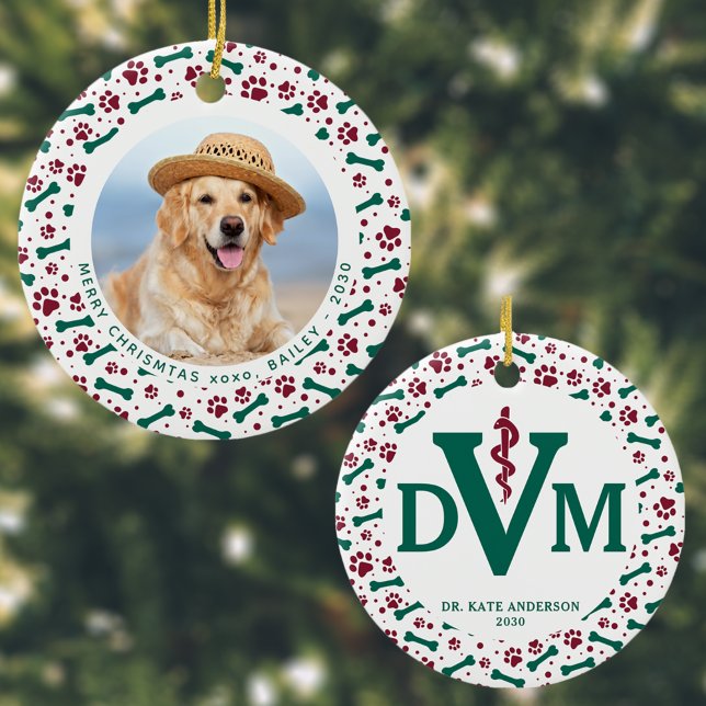 Ornamento De Cerâmica Foto de Pet de Cachorro Personalizada DVM, Natal d (Criador carregado)