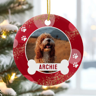 Ornamento De Cerâmica Foto de Pet de Impressão de Abstrato Vermelho