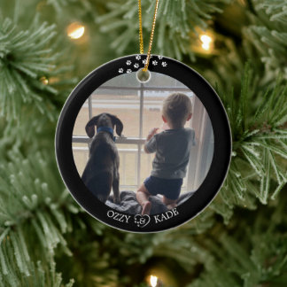 Ornamento De Cerâmica Foto de Pet Infantil Personalizada Preta de Natal