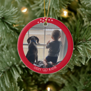 Ornamento De Cerâmica Foto de Pet Infantil Personalizada Vermelho-Branco