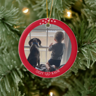 Ornamento De Cerâmica Foto de Pet Infantil Personalizada Vermelho-Branco