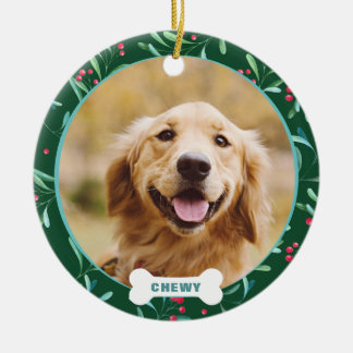 Ornamento De Cerâmica Foto de Pet personalizada de Natal deixa as Berrie