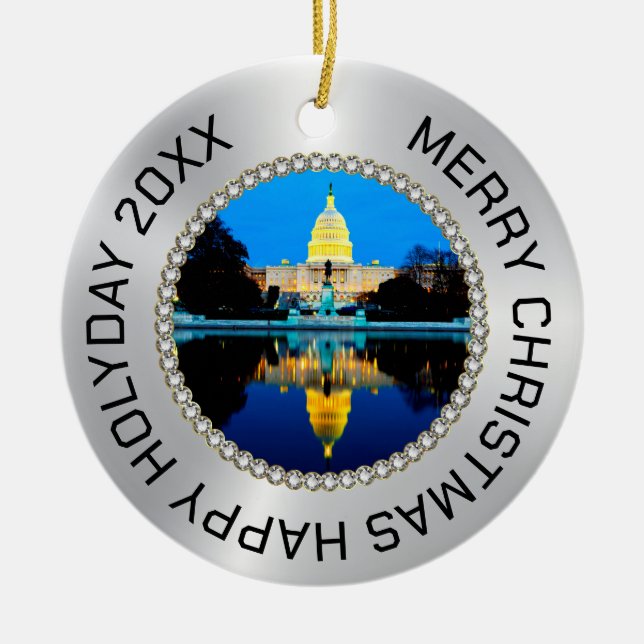 Ornamento De Cerâmica Foto de prata e diamantes Foto Quadro EUA Capital (Frente)