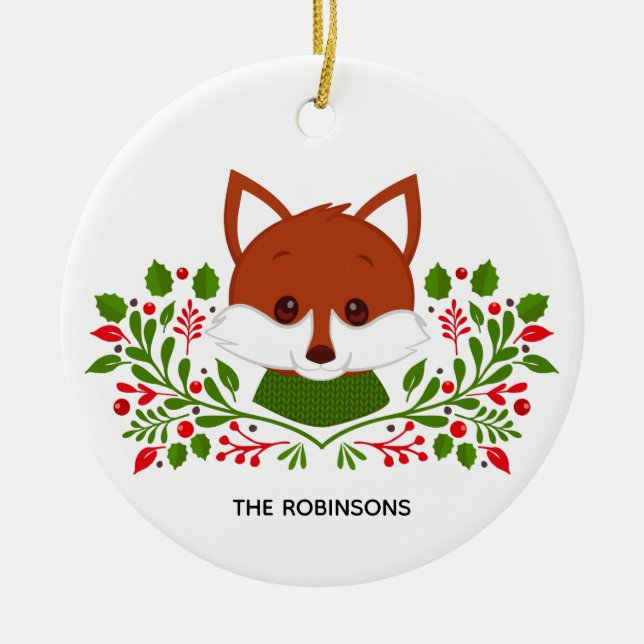 Ornamento De Cerâmica Foto de Raposa de Natal Fofa (Frente)