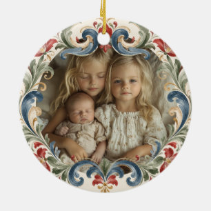 Ornamento De Cerâmica Foto de Rosemaling de Natal Norueguês
