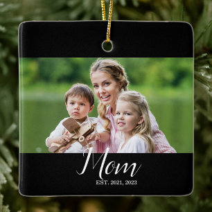 Ornamento De Cerâmica Foto de Roteiro Preto Branco da Mamãe Estabelecida