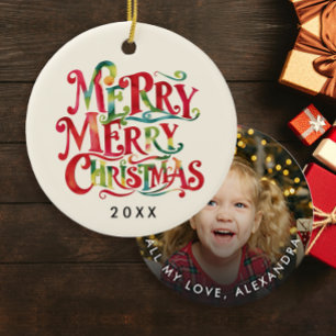 Ornamento De Cerâmica Foto De Typo De Cor Verde E Vermelha De Natal Boni