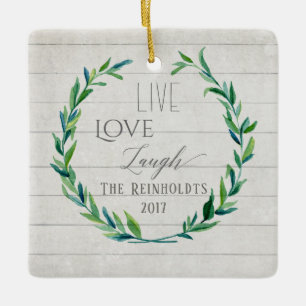 Ornamento De Cerâmica Foto de w da grinalda da aguarela do Natal da casa