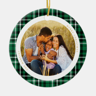 Ornamento De Cerâmica Foto de Xadrez Verde de Natal Clássico