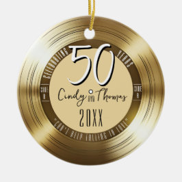 Ornamento De Cerâmica Foto do Aniversário de Casamento do Dourado Vinyl 