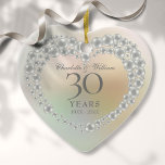 Ornamento De Cerâmica Foto do Aniversário do Belo 30 de Pérola<br><div class="desc">Apresentando uma linda pérola,  esta lembrança de aniversário de casamento de 30 chic pode ser personalizada com sua informação especial sobre o aniversário de pérolas em um fundo de pérola e sua foto no sentido inverso. Projetado por Thisnotme©</div>