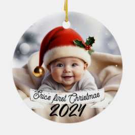 Ornamento De Cerâmica Foto do Bebê Foto de Natal