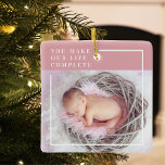 Ornamento De Cerâmica Foto do bebê moderno | Rosa e Branco | Cotação<br><div class="desc">Apresentando nossa encantadora e encantadora citação cor-de-rosa e branca do bebê bonito! Este produto adorável é perfeito para comemorar a alegria e amar o seu pequeno que traz à sua vida. Quer você esteja procurando por um coração ou um presente pensativo, esta design é exatamente o que você precisa.Compartilhe o...</div>