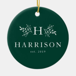 Ornamento De Cerâmica Foto do caçador de monogramas russo verde recém-ca